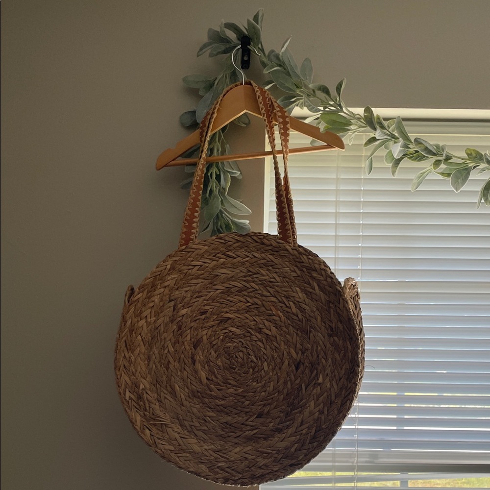 Round Woven Straw Tote Bag